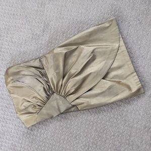 PRISTINE Vintage Jessica McClintock Gold Foil Ruched Mini Strapless Dres…